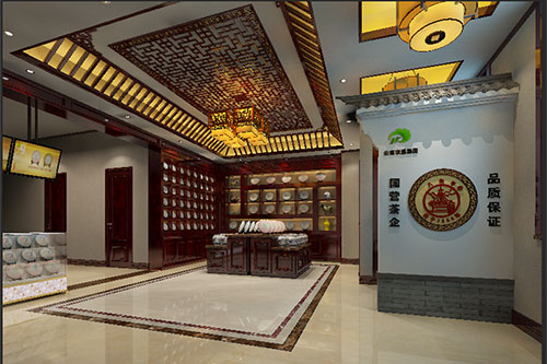 海兴古朴典雅的中式茶叶店大堂设计效果图