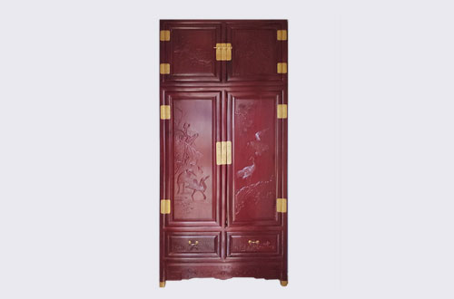 海兴高端中式家居装修深红色纯实木衣柜